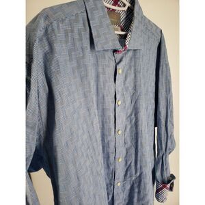 Thomas‎ Dean Sleek Mens Blue Check Plaid Designer Button Front Shirt Size 2X